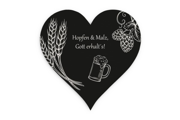 Motiv Bierdeckel Hopfen & Malz schwarz weiss Herz 120x120 mm