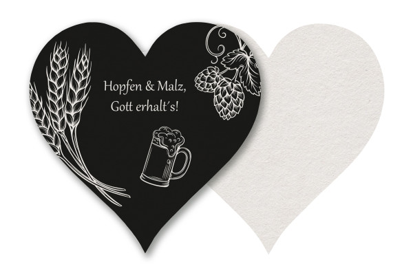 Motiv Bierdeckel Hopfen & Malz schwarz weiss Herz 120x120 mm
