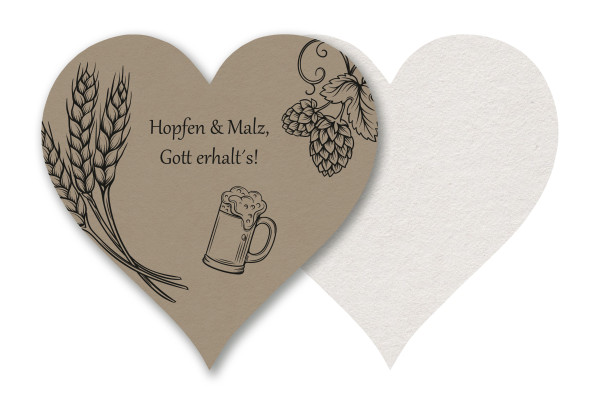 Motiv Bierdeckel Hopfen & Malz braun Herz 120x120 mm